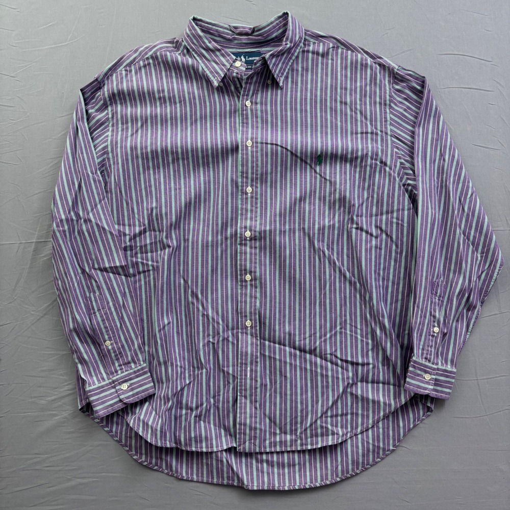 Ralph Lauren Mens 3XB Big Purple Green Striped Classic Fit Button Down Shirt
